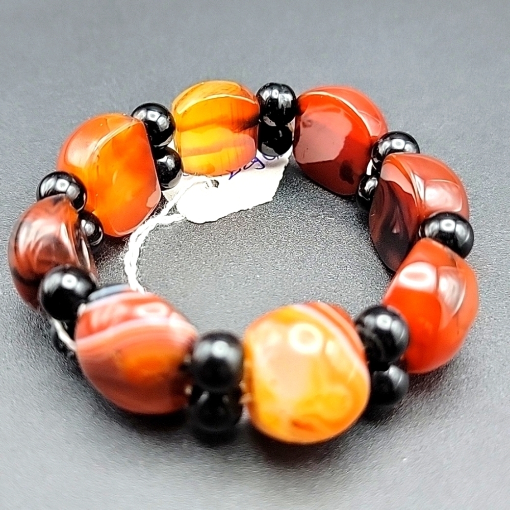 Onyx & Spinel 275 Cts Natural Gemstone Stretchable Bracelet Beaded Mens Size 7